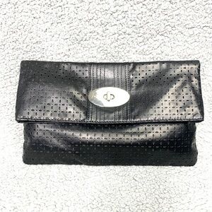 Nine West Perforated Faux Leather Fold Over Clutch w/Turn Lock Closure 12.5”x8”